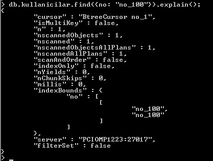 MongoDB Index'li Tablolarda Veriye Erişim