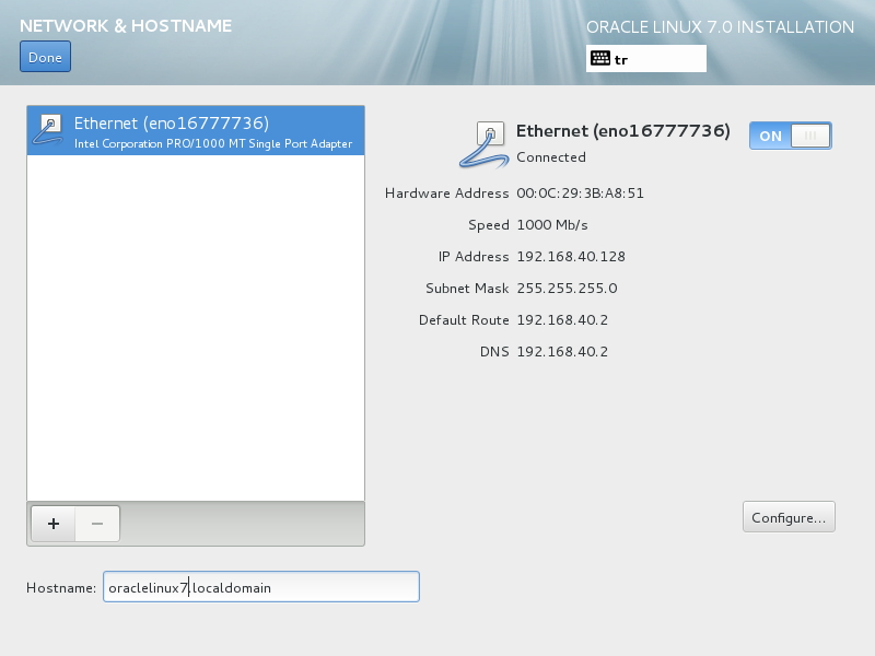 Network & Hostname - Ethernet ON
