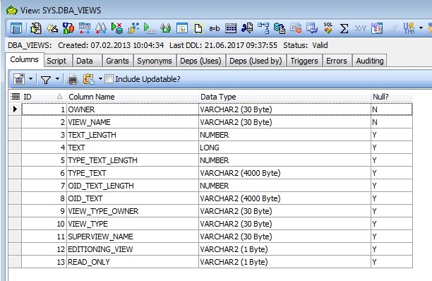 table metadata